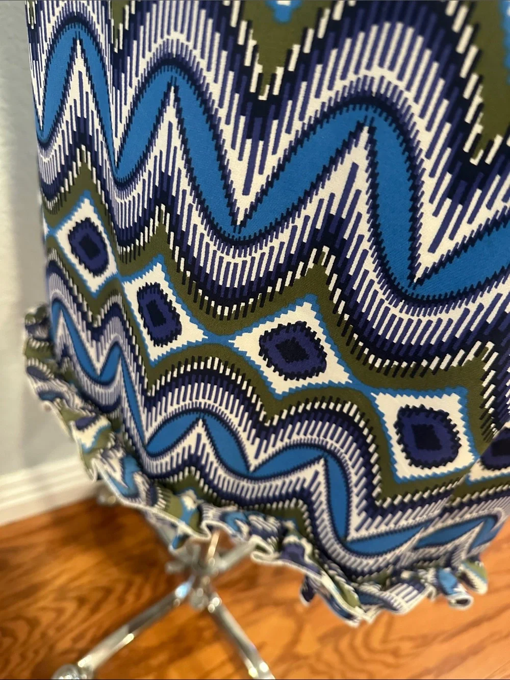 Tory Burch Sz 6 100% Silk Blue & Olive Wave-Print Halter Mini Dress • NEW!